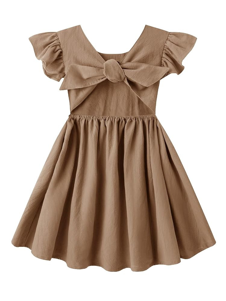 Dutebare Toddler Girls Dress Cotton Linen Ruffle Backless Sleeveless Kids Casual Party Dresses | Amazon (US)
