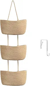 Over the Door Hanging Basket, 3-Tier Woven Cotton Wall-Mounted Storage Organizer Bag Decorative H... | Amazon (US)