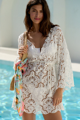 Farm Rio Seashell Eyelet Sheer Mini Dress | Anthropologie (US)