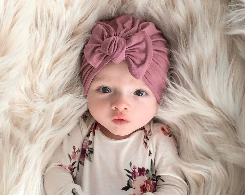 Baby Turban Bow Hat in Mauve Turban Bow Hat Turban Top Knot | Etsy | Etsy (US)