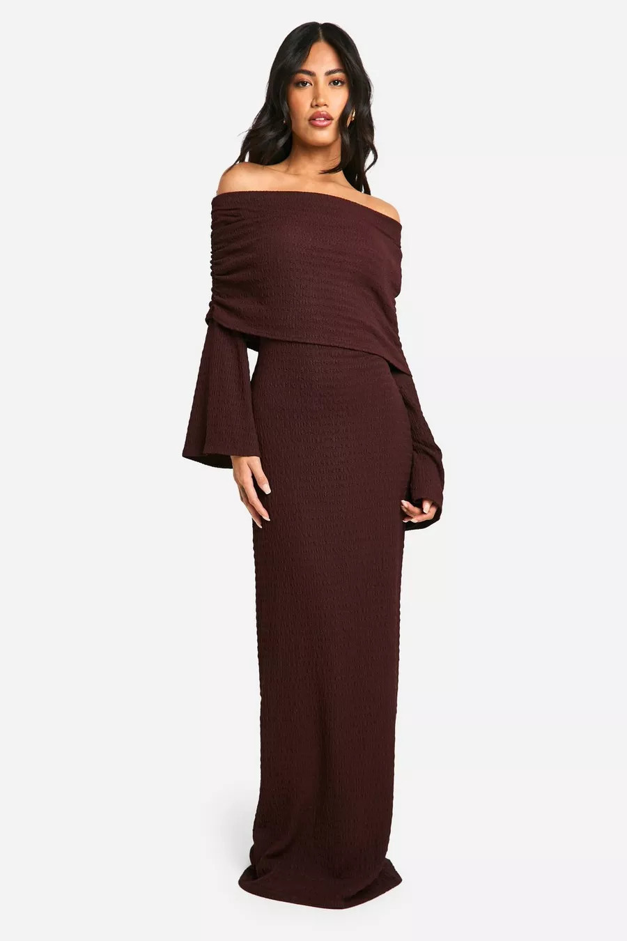 Textured Slouchy Off The Shoulder Maxi Dress | boohoo (US & Canada)