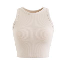 Solid Color Ribbed Tank Top in Sand | Chicwish