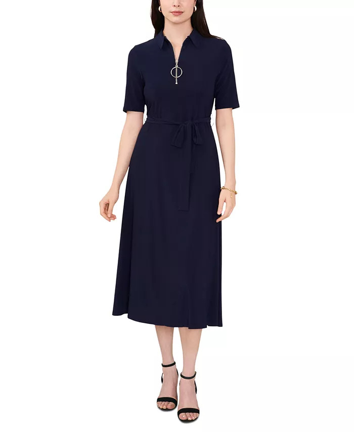 Women's Collared V-Neck Short-Sleeve Tie-Waist Dress | Macy's