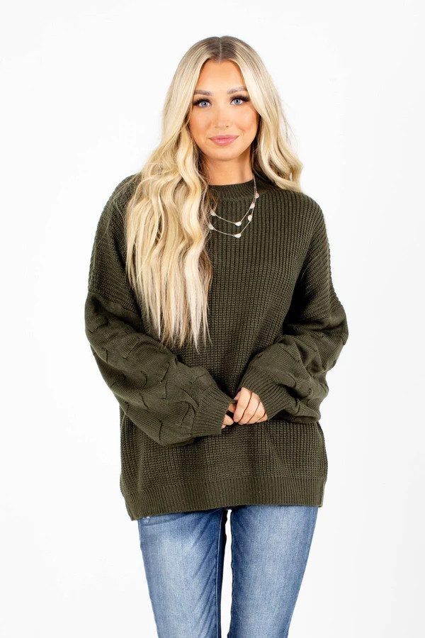 Do What You Love Olive Knit Sweater | Bella Ella Boutique, LLC