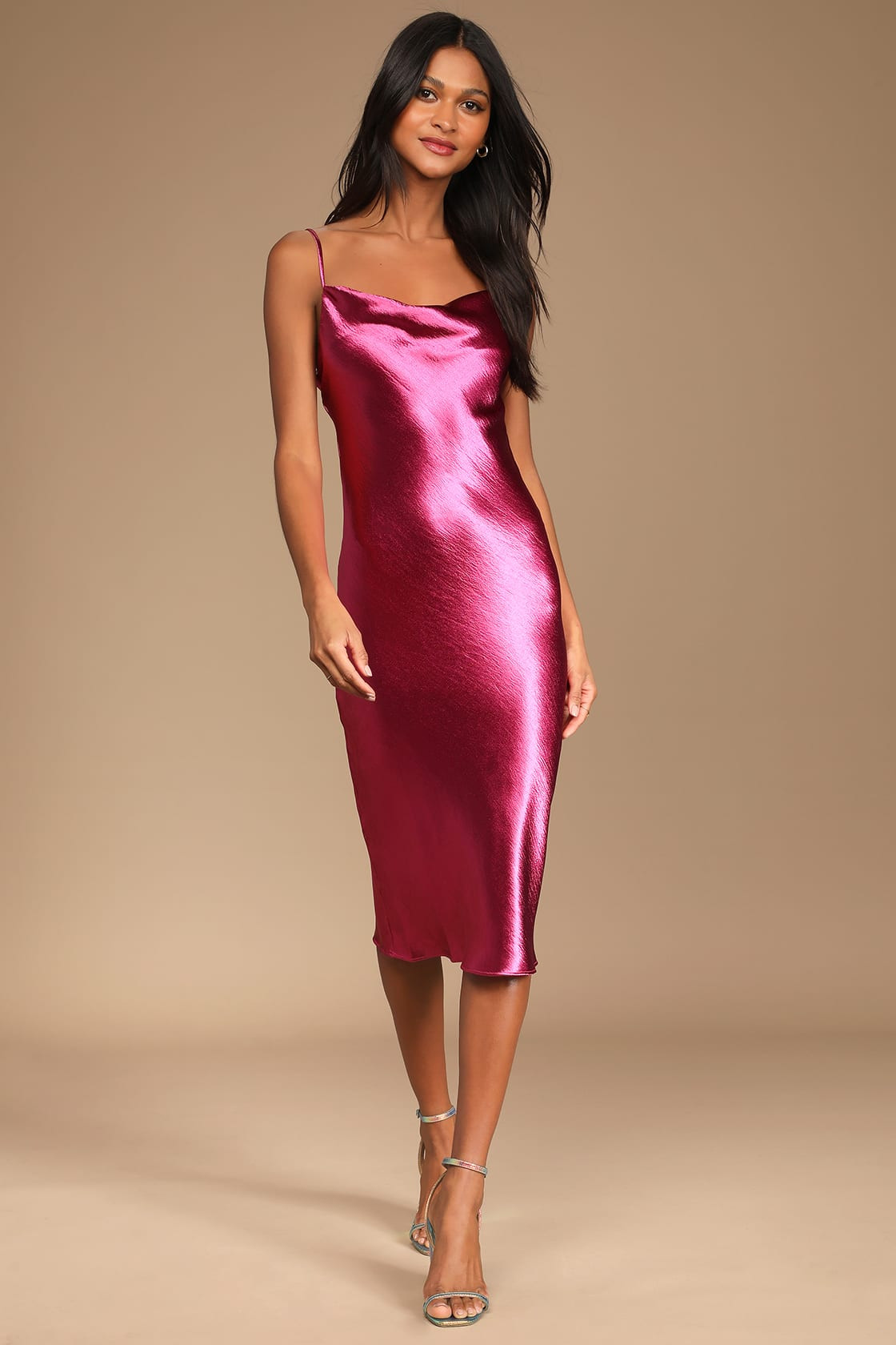 Slink on By Magenta Satin Cowl Neck Midi Slip Dress | Lulus (US)