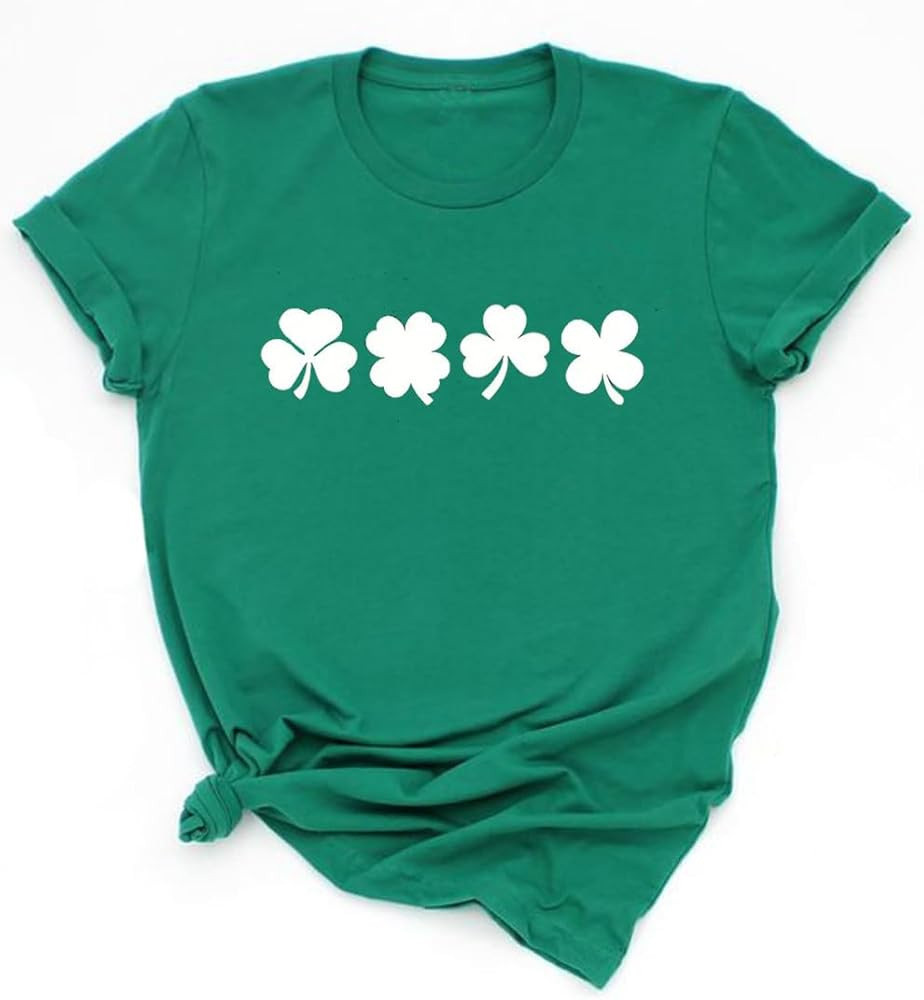 Womens St Patrick's Day Clover T-Shirt Shamrock Heart Graphic Tees Get Lucky Shirt Irish Tops | Amazon (US)