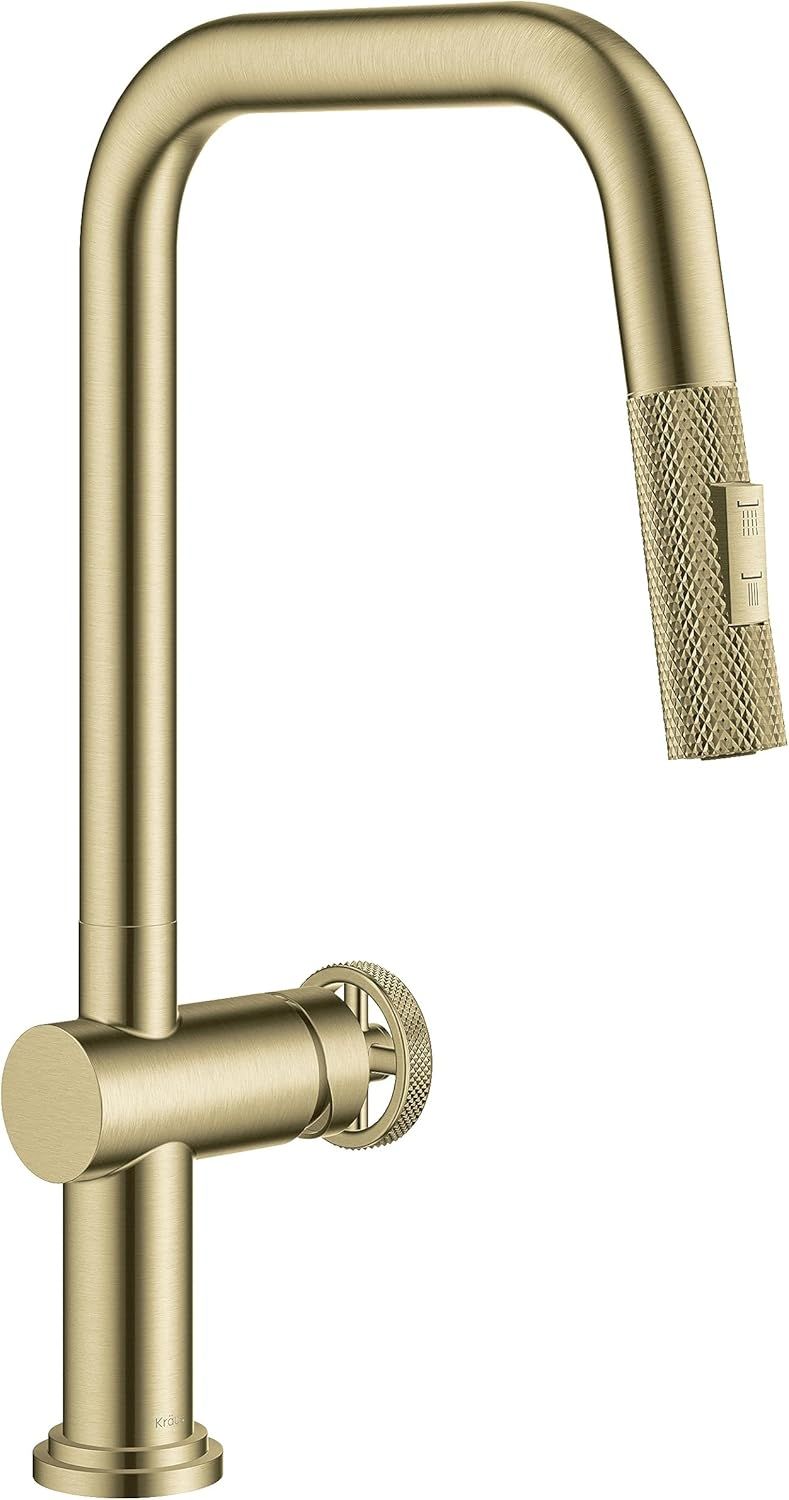 KRAUS Urbix Industrial Pull-Down Single Handle Kitchen Faucet in Brushed Gold, KPF-3126BG | Amazon (US)