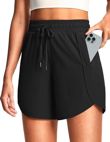 ISEEGZ Women's 7" Athletic Running Shorts Lightweight Quick Dry Workout Gym Shorts with Zipper Pockets Tennis Track Black | Amazon (US)