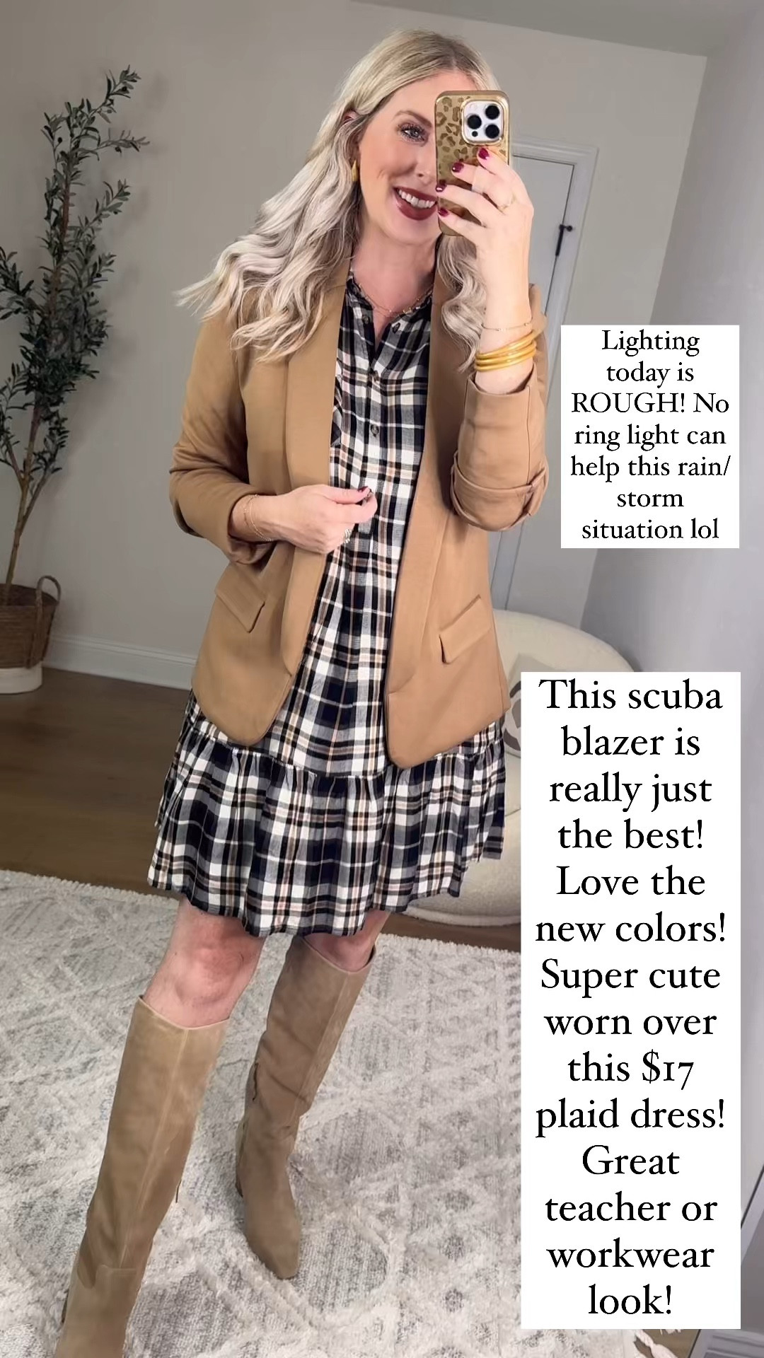 Plaid dress, teacher dress, scoop scuba blazer, blazer style, time and tru, Walmart outfit, Walmart fashion, Walmart try on, workwear 

Medium in both!

#LTKFindsUnder50 #LTKVideo #LTKWorkwear