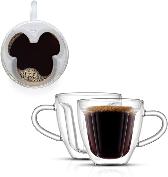 JoyJolt Disney Mickey Mouse 3D Espresso Cups 5.4oz Glass Set of 2 - Insulated Double Wall Design,... | Amazon (US)