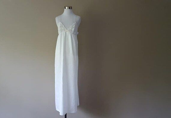 Nightgown Small Miss Dior White Long Gown Lace Trim Vintage Lingerie | Etsy (US)
