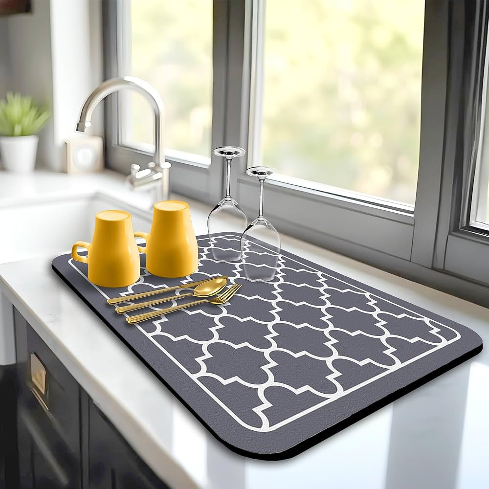 Dish Drying Mat Super Absorbent – 24" x 16" Coffee Mat for Countertops – Non-Slip Drying Mat ... | Amazon (US)