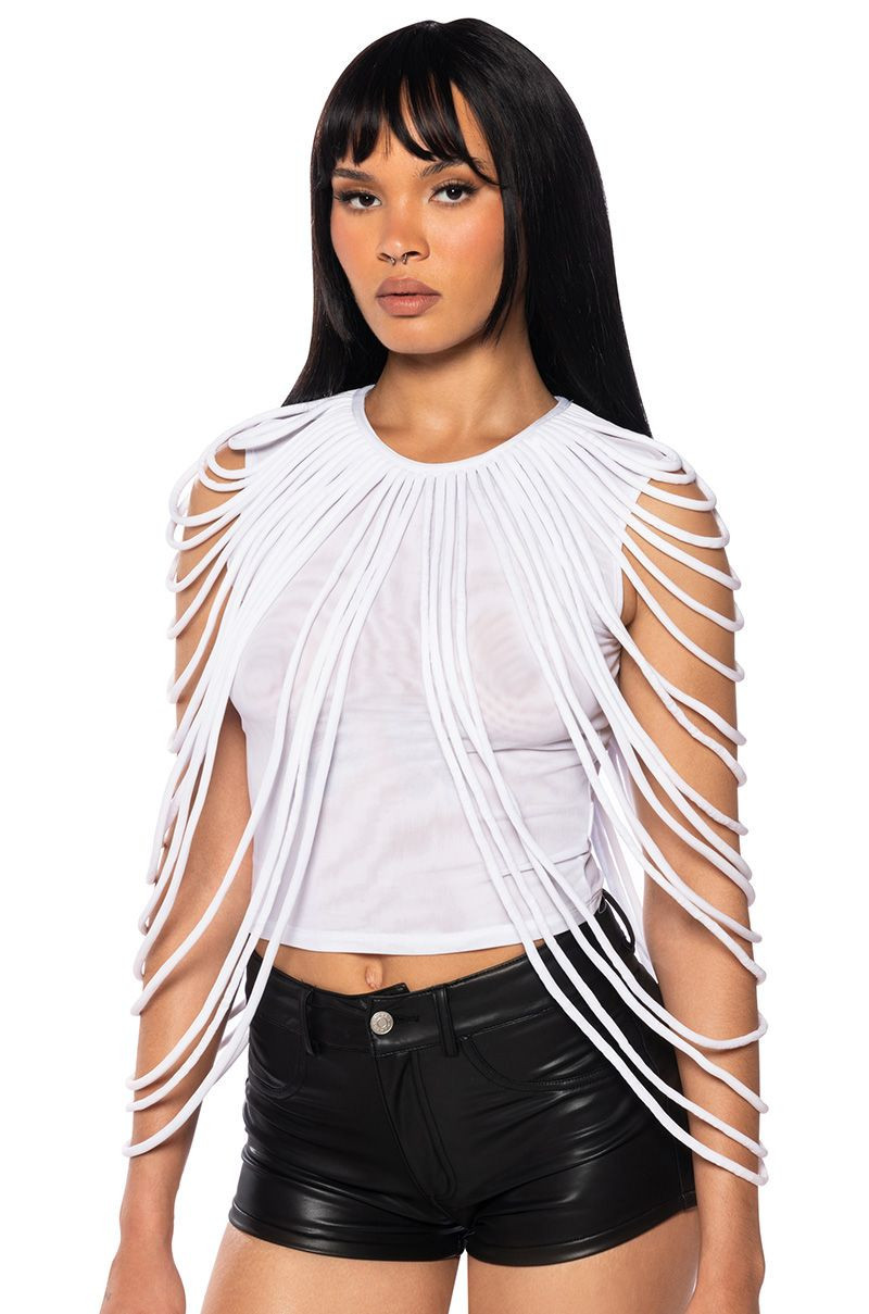 WAVY BABY SLEEVELESS ROPE DETAIL TOP IN WHITE | AKIRA