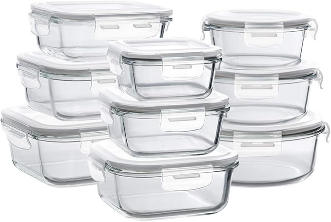 Bayco Glass Storage Containers with Lids, 9 Sets Glass Meal Prep Containers Airtight, Glass Food ... | Amazon (US)