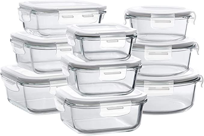 Bayco Glass Storage Containers with Lids, 9 Sets Glass Meal Prep Containers Airtight, Glass Food ... | Amazon (US)