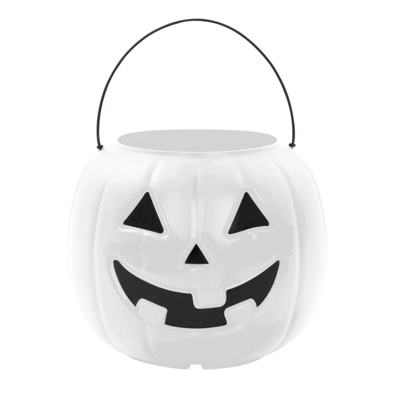8" White and Black Pumpkin Pail Halloween Trick-or-Treat Basket, by Way To Celebrate | Walmart (US)