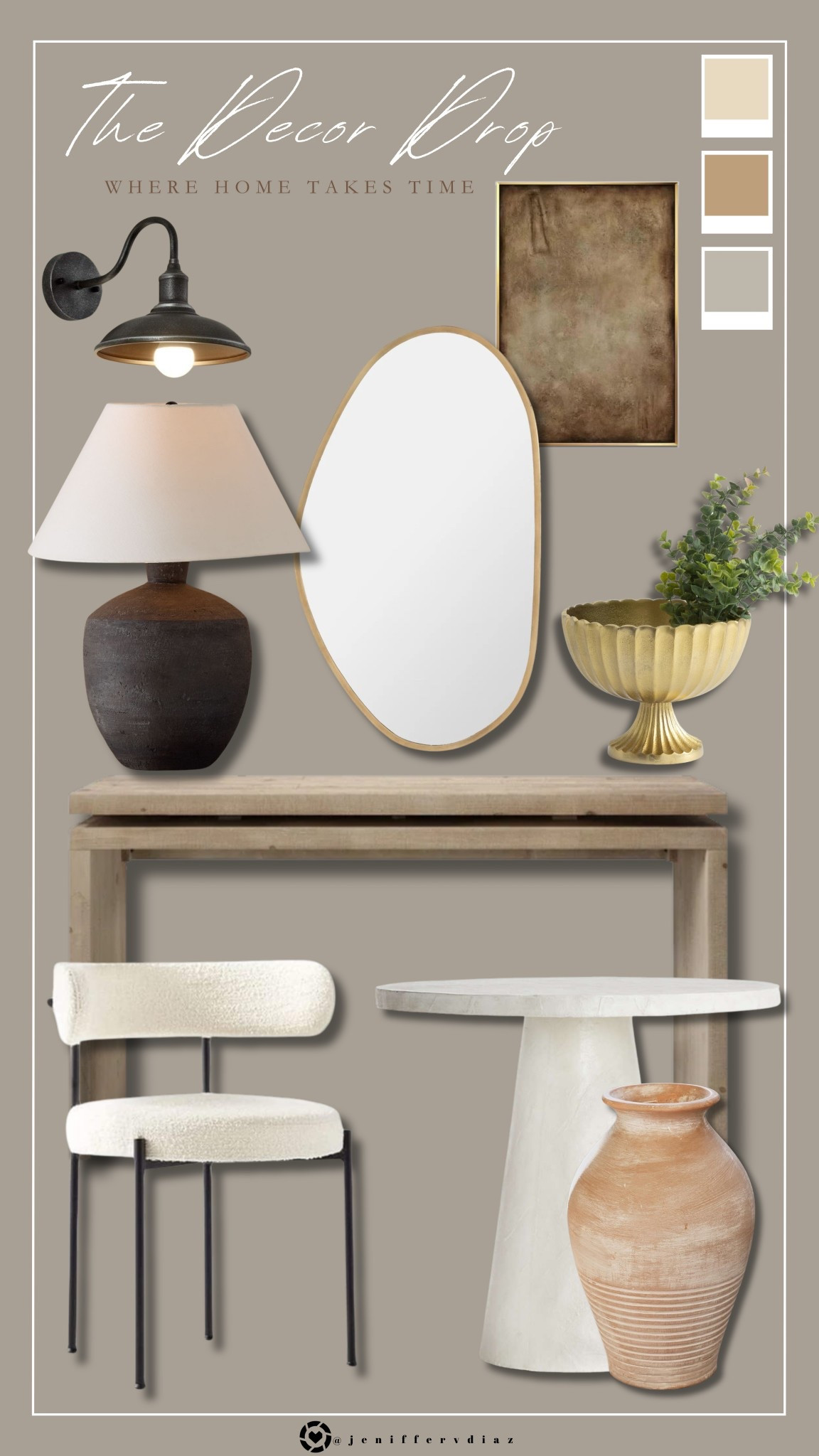 The Decor Drop

Wall sconce
Table lamp
Mirror
Console table
Accent chair
Side table
Vase
Gold pedestal bowl


#LTKStyleTip #LTKHome