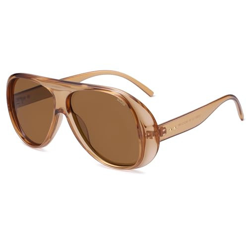 SOJOS Retro Polarized Oversized 90s Aviator Sunglasses Womens Men Trendy Vintage Square Shades SJ2661 Crystal Brown Frame Brown Lens | Amazon (US)
