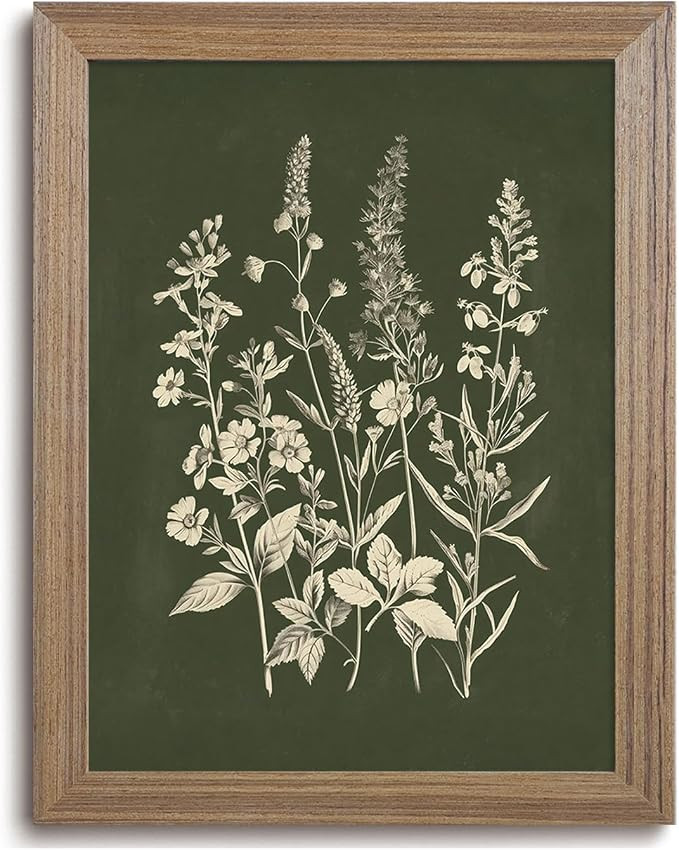 JQ7OL Botanical Wall Art Wood Framed Vintage Floral Cottage Core Decor Green Sage Wall Art Cottag... | Amazon (US)