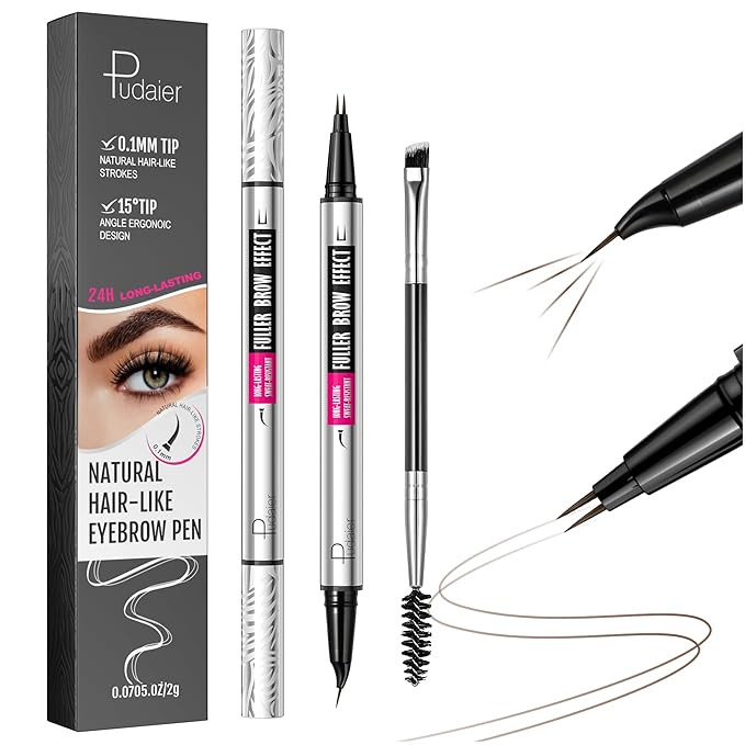 2-in-1 Dual Ended Microblading Eyebrow Pen & Eyebrow Brush, Waterproof 2-Fork-Tip & Precise Brush... | Amazon (US)