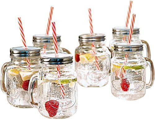 Estilo Mason Jar Mugs with Handles Old Fashioned Drinking Glass Set 6, 16 oz Each, Clear | Amazon (US)