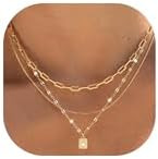 Gold Layered Necklaces for Women, 14K Gold Plated Choker Paperclip Box Chain Necklace, Dainty Wom... | Amazon (CA)