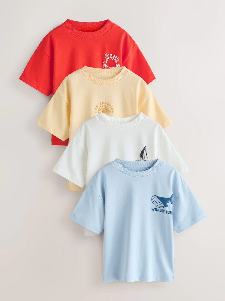 White/Blue/Red/Yellow Slogan Short Sleeve Graphic T-Shirts 4 Pack (3mths-7yrs) | Next US