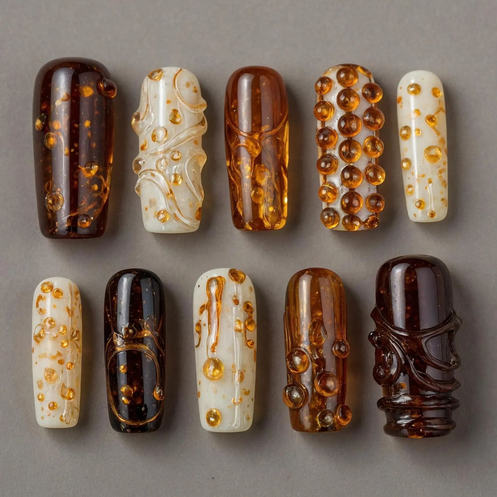 Amber Brown 3D Press on Nails | Handmade Glossy Textured Fake Nails | Retro Resin-inspired Nail A... | Etsy (US)