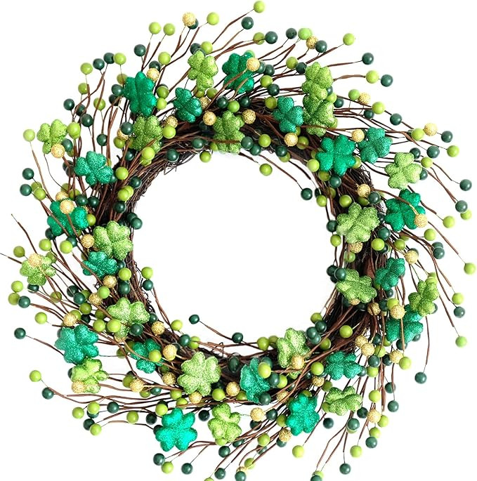 Bibelot 18 Inch ST Patrick’s Day Green Glitter Leaves Wreath, Spring Holiday Party Shamrock Clo... | Amazon (US)