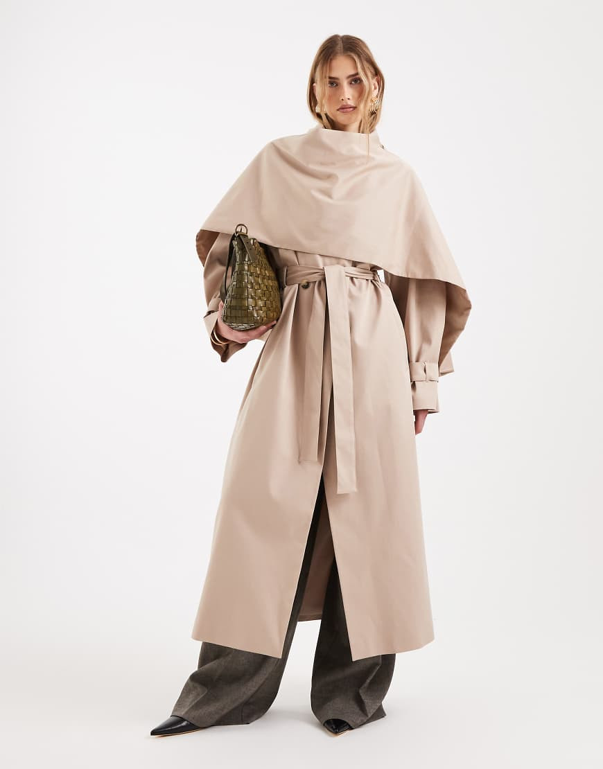 ASOS DESIGN – Trenchcoat in Steinbeige mit Schaldetail-Neutral | ASOS (Global)