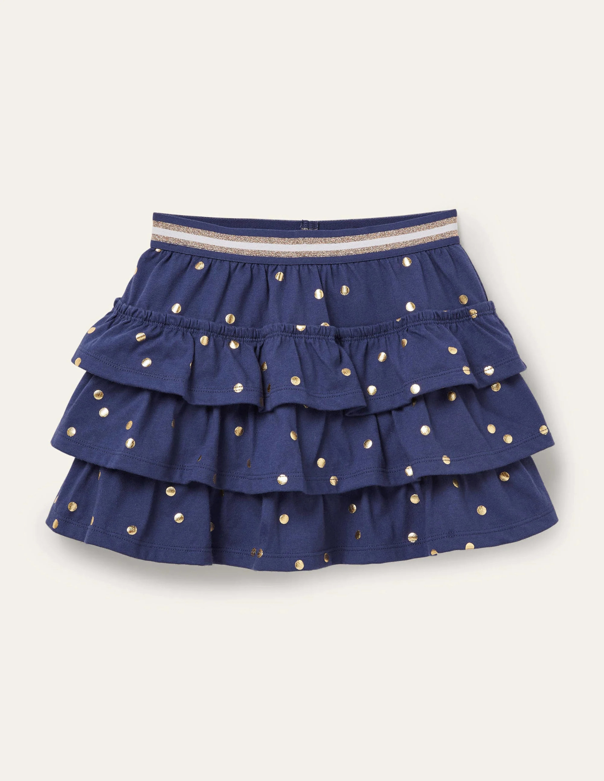 Jersey Ruffle SkortStarboard Navy Gold Spot Girls Boden | Boden (US)