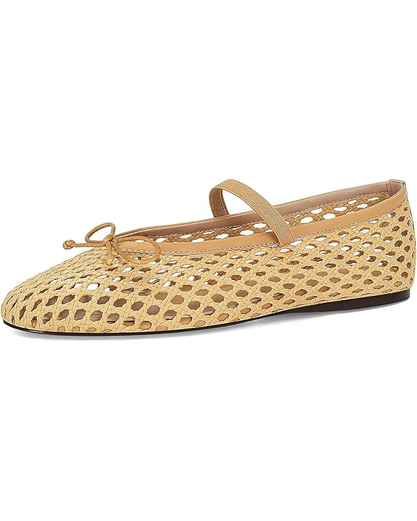 Woven Ballet Flats for Women Cute Raffia Mary Janes Bow Elastic Strap Summer Straw Comfortable Ca... | Amazon (US)