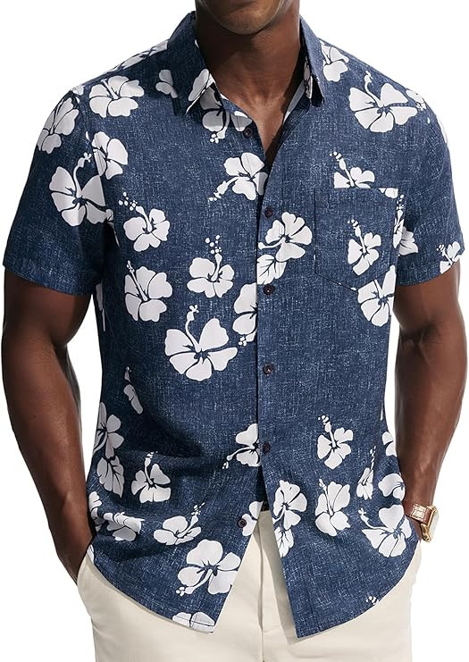 PJ PAUL JONES Mens Hawaiian Shirt Short Sleeve Button Down Shirts Casual Tropical Floral Summer B... | Amazon (US)