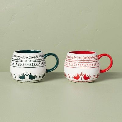 2pk 14oz Nordic Christmas Fair Isle Stoneware Mug Set Red/Green - Hearth & Hand™ with Magnolia | Target