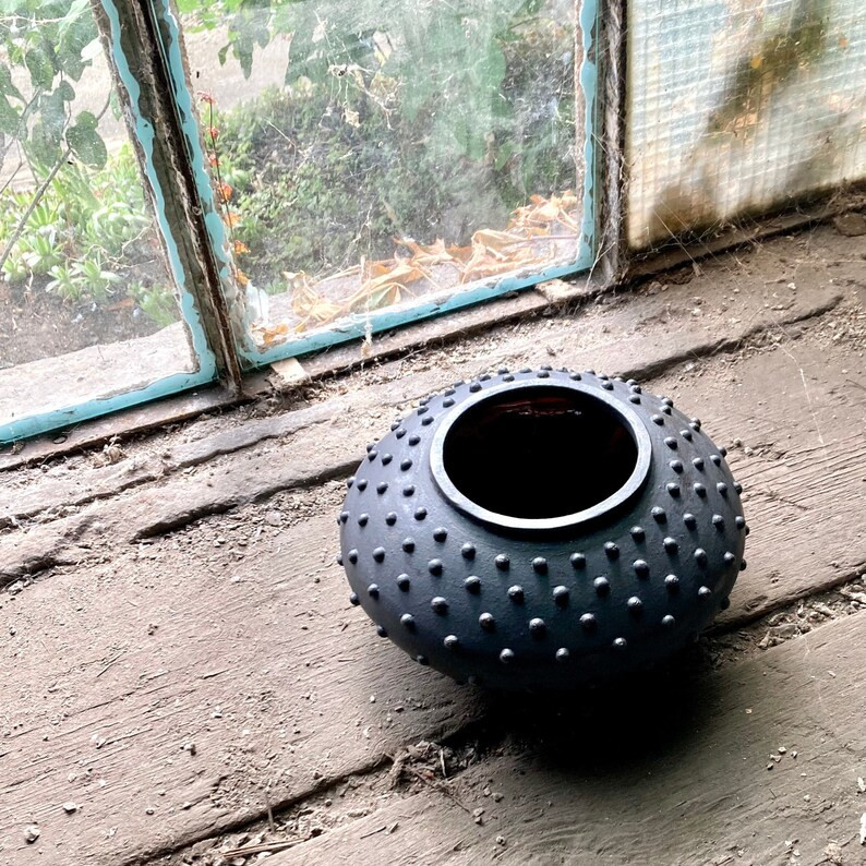 Flower Vase Planter Dotted Orchid Planter Wabi Sabi Vase Large Round Black Flower Vase Japanese S... | Etsy (US)