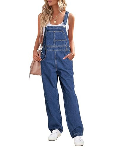 luvamia Wide Leg Jean Overalls For Women Denim Jumpsuit For Women Stretchy Womens Overalls 90S Overalls For Women Women's Denim Overalls Reef Blue Size X-Small Fits Size 0 Size 2 | Amazon (US)