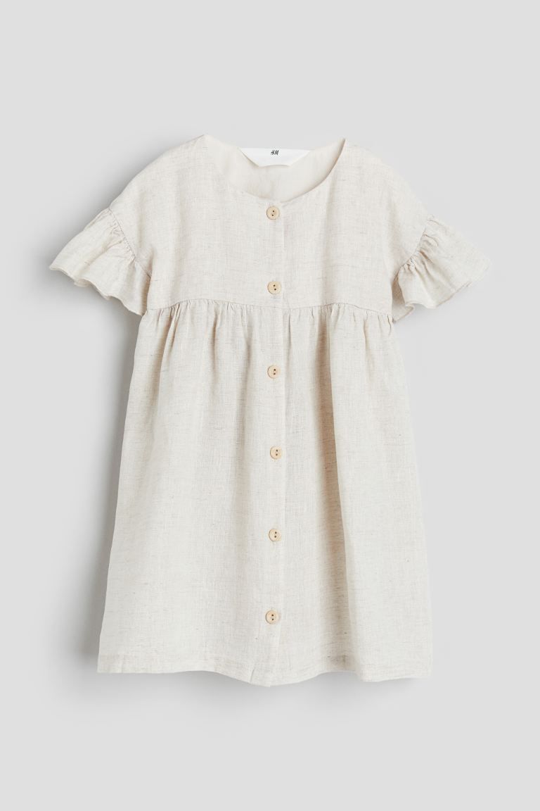 Flutter-sleeved linen dress - Light beige - Kids | H&M GB | H&M (UK, MY, IN, SG, PH, TW, HK)