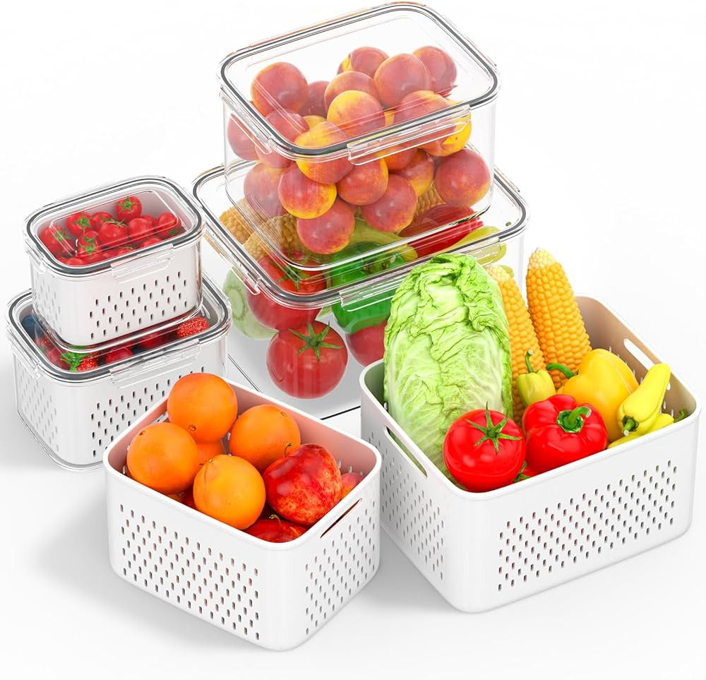 Fruit Storage Containers For Fridge, Fruit Vegetable Storage Containers for Refrigerator Organize... | Amazon (US)