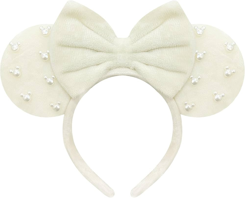 Trnerm Beige Fuzzy Mouse Ears Headband for Women, Cute Beads Headband with Bows，Halloween Costu... | Amazon (US)