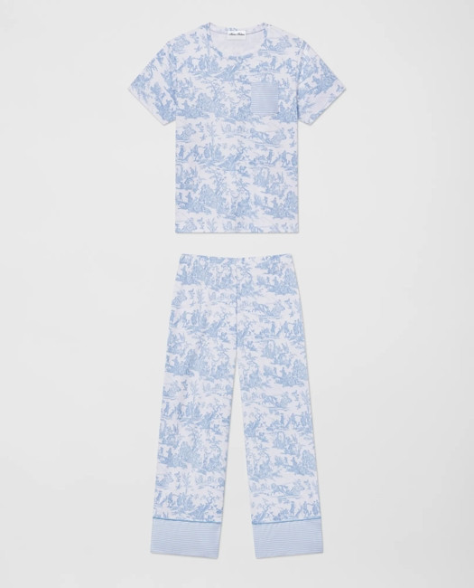 Brooks Brothers X LAKE Women's T-Shirt Pajamas Set in Classic Blue Toile | Light Blue | Size XXS | Brooks Brothers