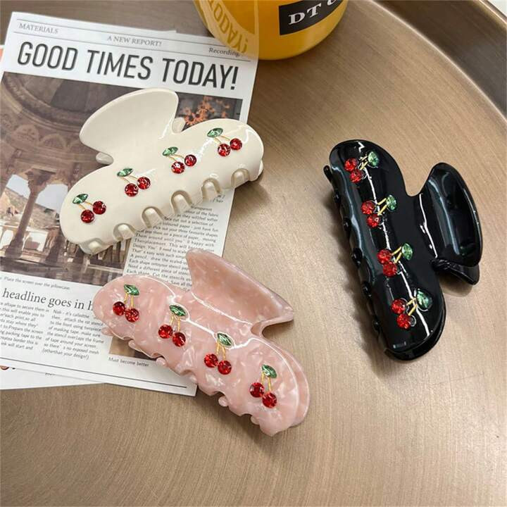 1 Pc Simple Elegant Cherry Glitter Rhinestone Hair Claws For Women Exquisite Hair Accessories Gif... | SHEIN