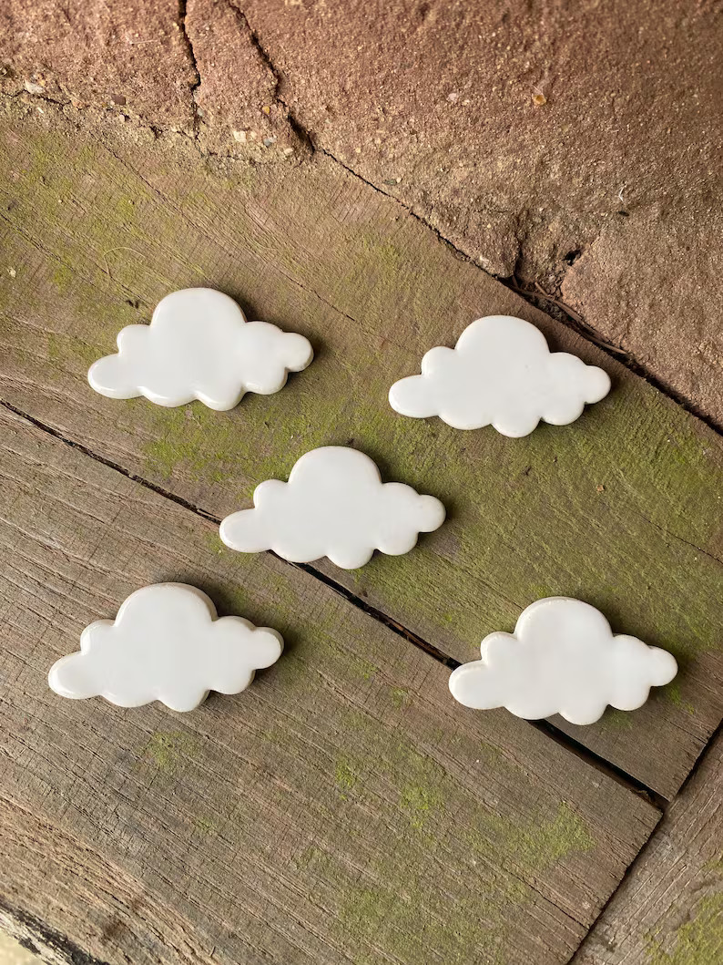 Handmade DIY Mosaic White Cloud Shape Tiles, Ceramic Mosaic Cloud Tile - Etsy | Etsy (US)