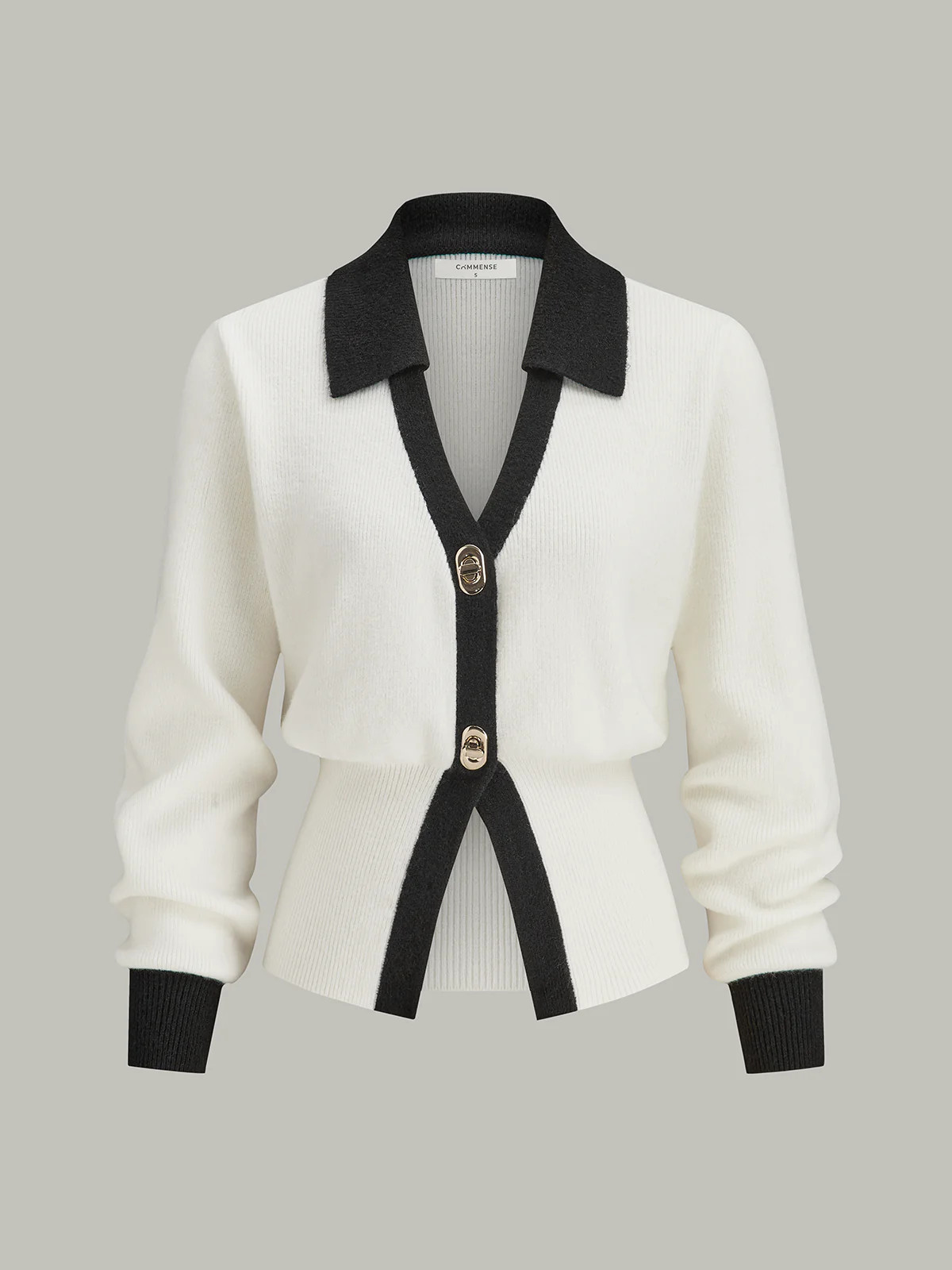 Contrast Trim Button Wool Blend Cardigan | Commense