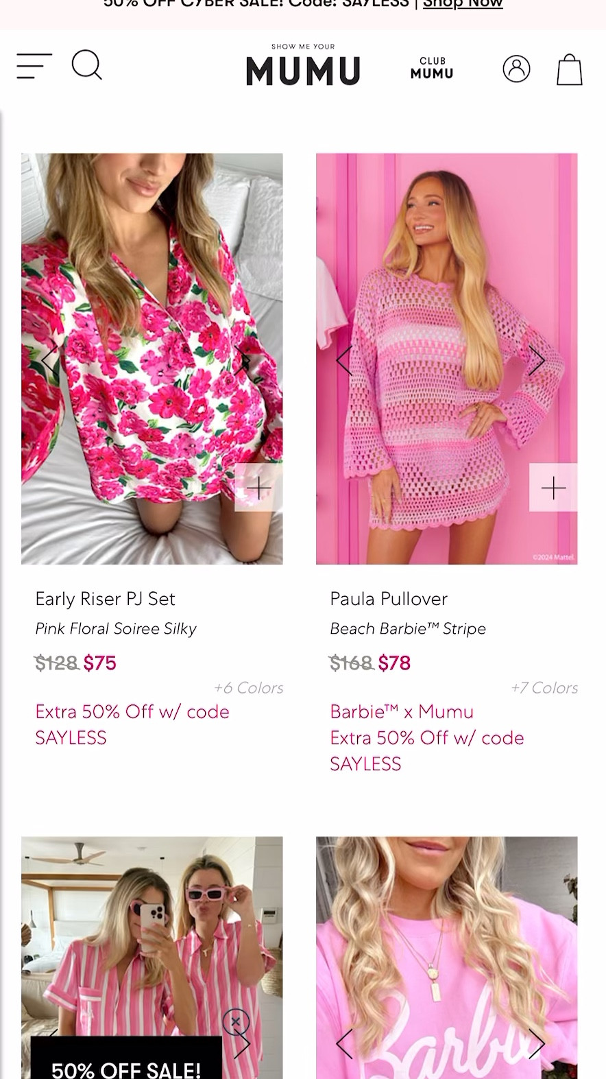 SHOW ME YOUR MUMU 50% off!!! Use code SAYLESS. Pajamas for under $40!!

Mumu runs on the bigger side so keep in mind when ordering! 

#LTKGiftGuide #LTKCyberWeek #LTKSaleAlert
