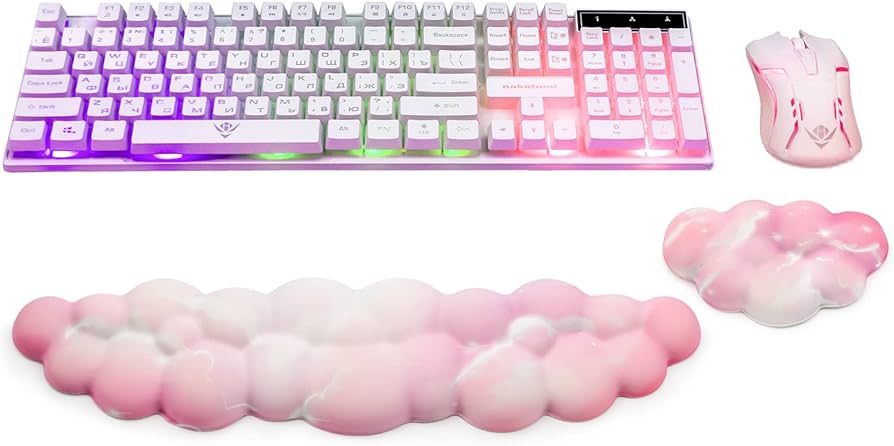Cloud Wrist Rest for Keyboard & Mouse, Set of 2 Memory Foam Cute Cloud Palm Rest Keyboard with No... | Amazon (US)