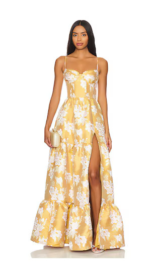 Lucetta Gown in Gold Baroque Floral | Revolve Clothing (Global)