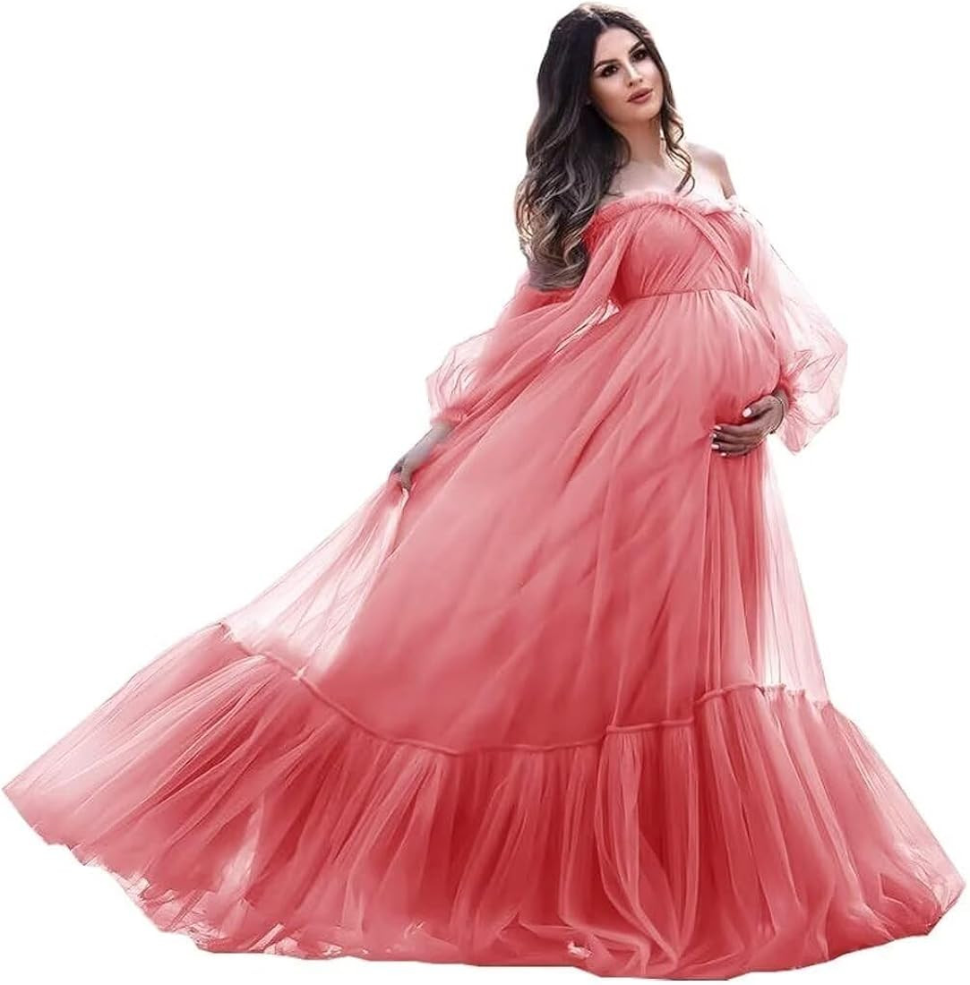 Puffy Sleeve Maternity Dress for Photoshoot Off Shoulder Maternity Gowns for Baby Shower Pregnanc... | Amazon (US)