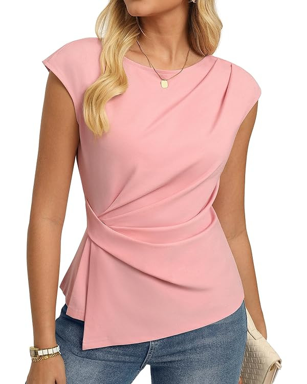 GRACE KARIN Womens 2026 Spring Short Sleeve Tops, Dressy Casual Crew Neck Peplum Shirts, Trendy T... | Amazon (US)