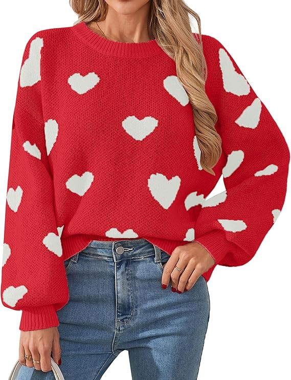 Womens Valentine Heart Sweater 2026 Valentines Day Trendy Cute Oversized Long Sleeve Pullover Swe... | Amazon (US)