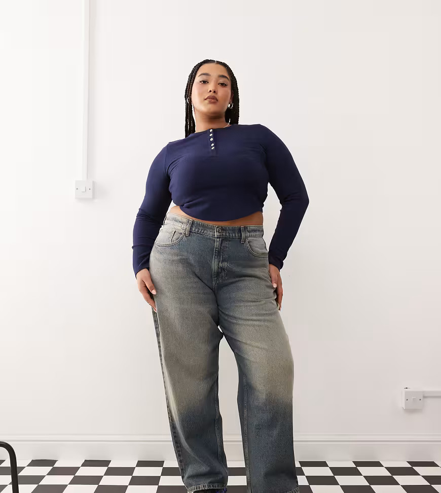 COLLUSION X001 Plus antifit jeans in washed blue - MBLUE | ASOS (Global)